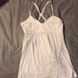 White Tank Top With Beads Shaped In Flowers